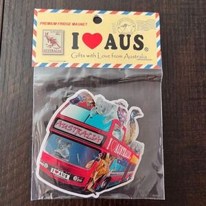 I Love AUS Australia Souvenir Fridge Magnet Kangaroo Koala Bus Design New Sealed